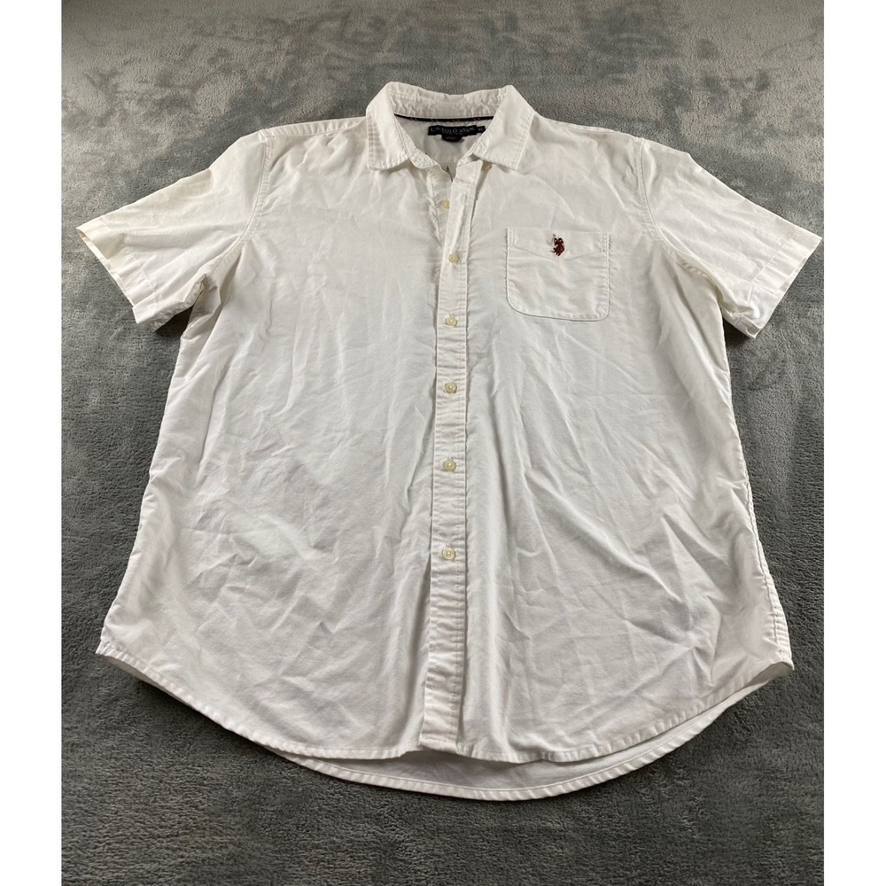 US Polo Assn‎ Mens XL White Short Sleeve Button Down Shirt Embroidered Logo